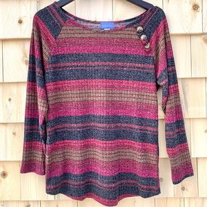 Women’s Laura Scott Red/Gray Stripe Blouse-M